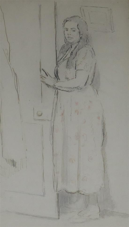 Clifford Hall (1904-1973) Woman standing in a doorway 37 x 21cm x